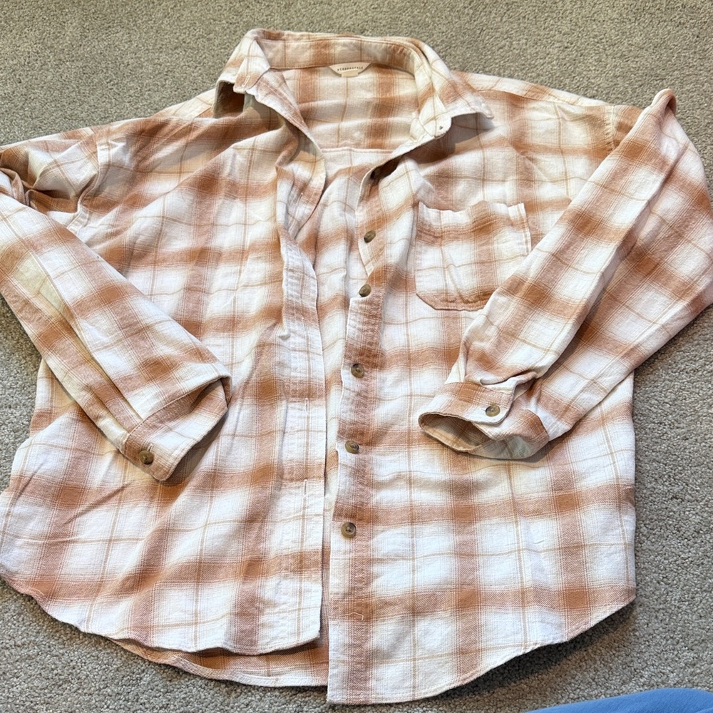 Aeropostale Casual Plaid Shirt - Tan and White